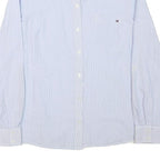 TOMMY HILFIGER Womens Blue Pinstripe Shirt L Classic Button Down Cotton Blend