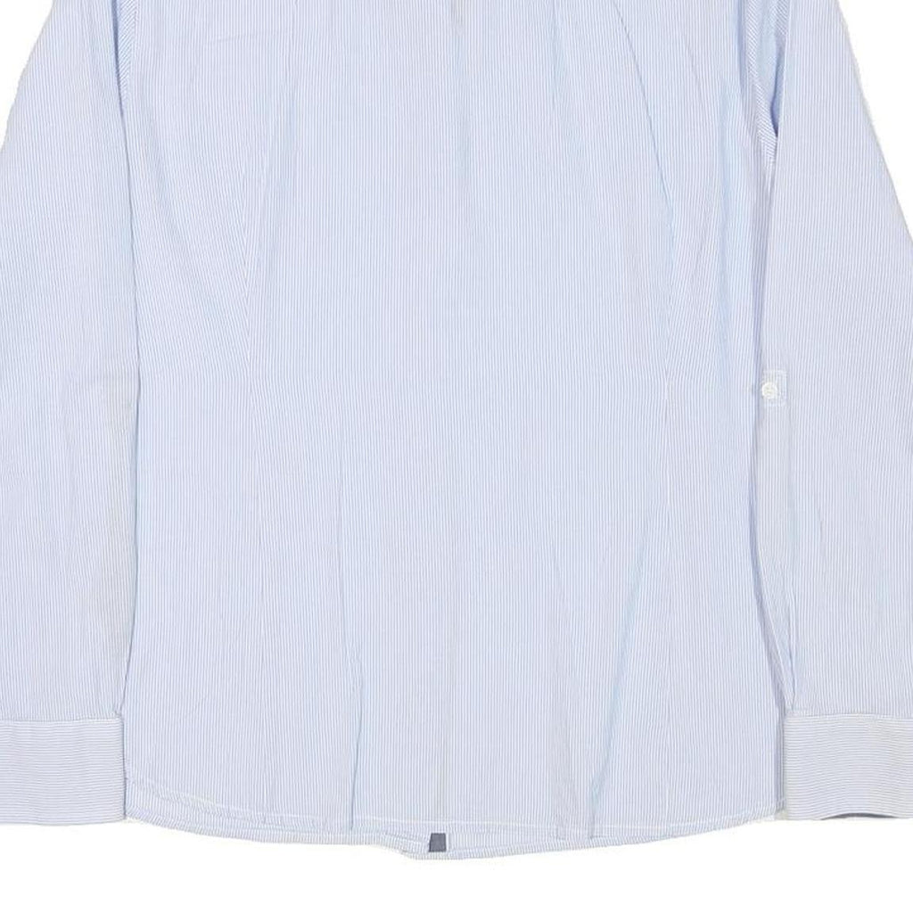 TOMMY HILFIGER Womens Blue Pinstripe Shirt L Classic Button Down Cotton Blend