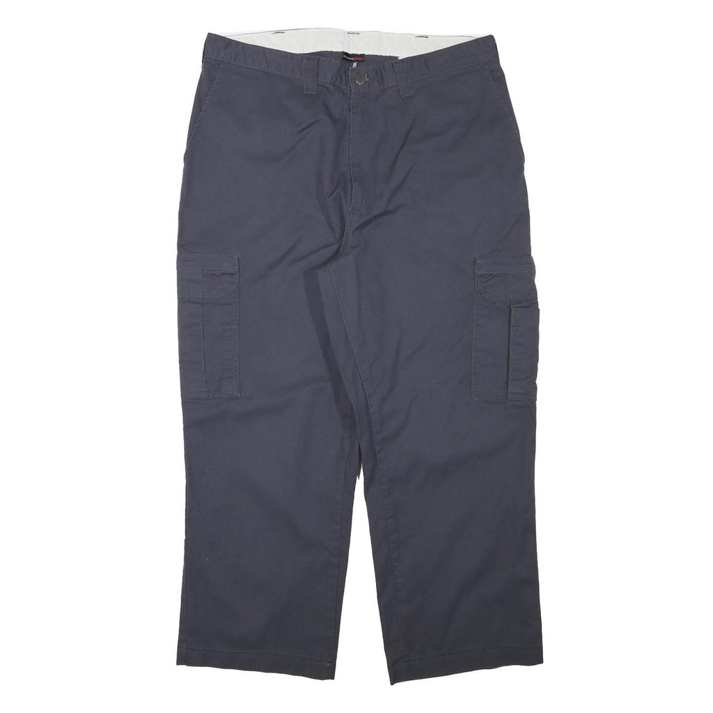 DICKIES Mens Cotton Blend Navy Blue Relaxed Cargo Trousers W36 L27 Workwear