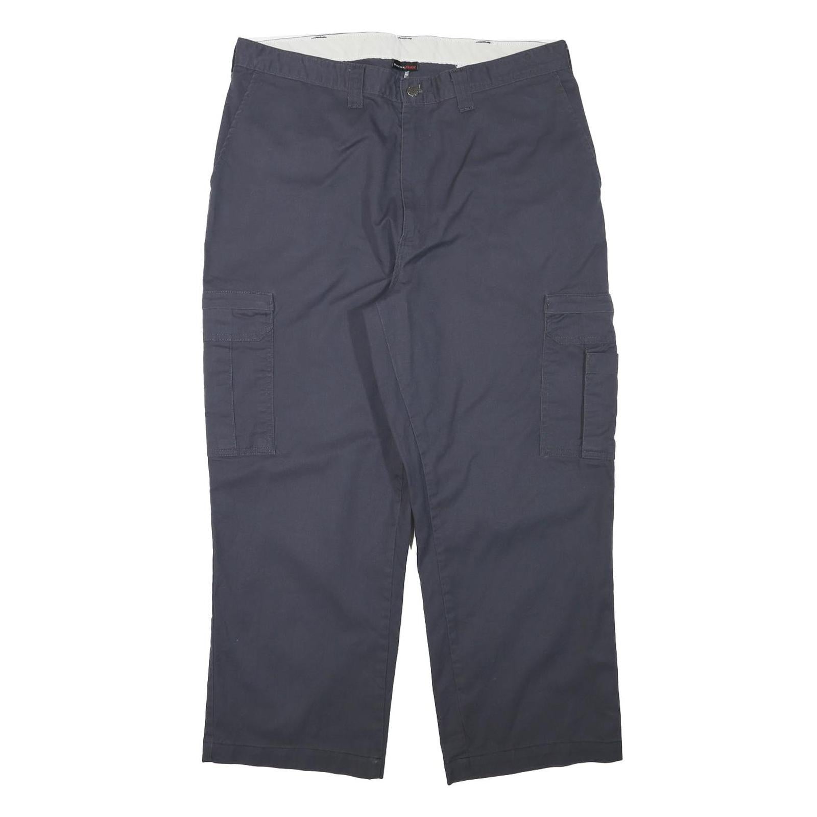 DICKIES Mens Cotton Blend Navy Blue Relaxed Cargo Trousers W36 L27 Workwear