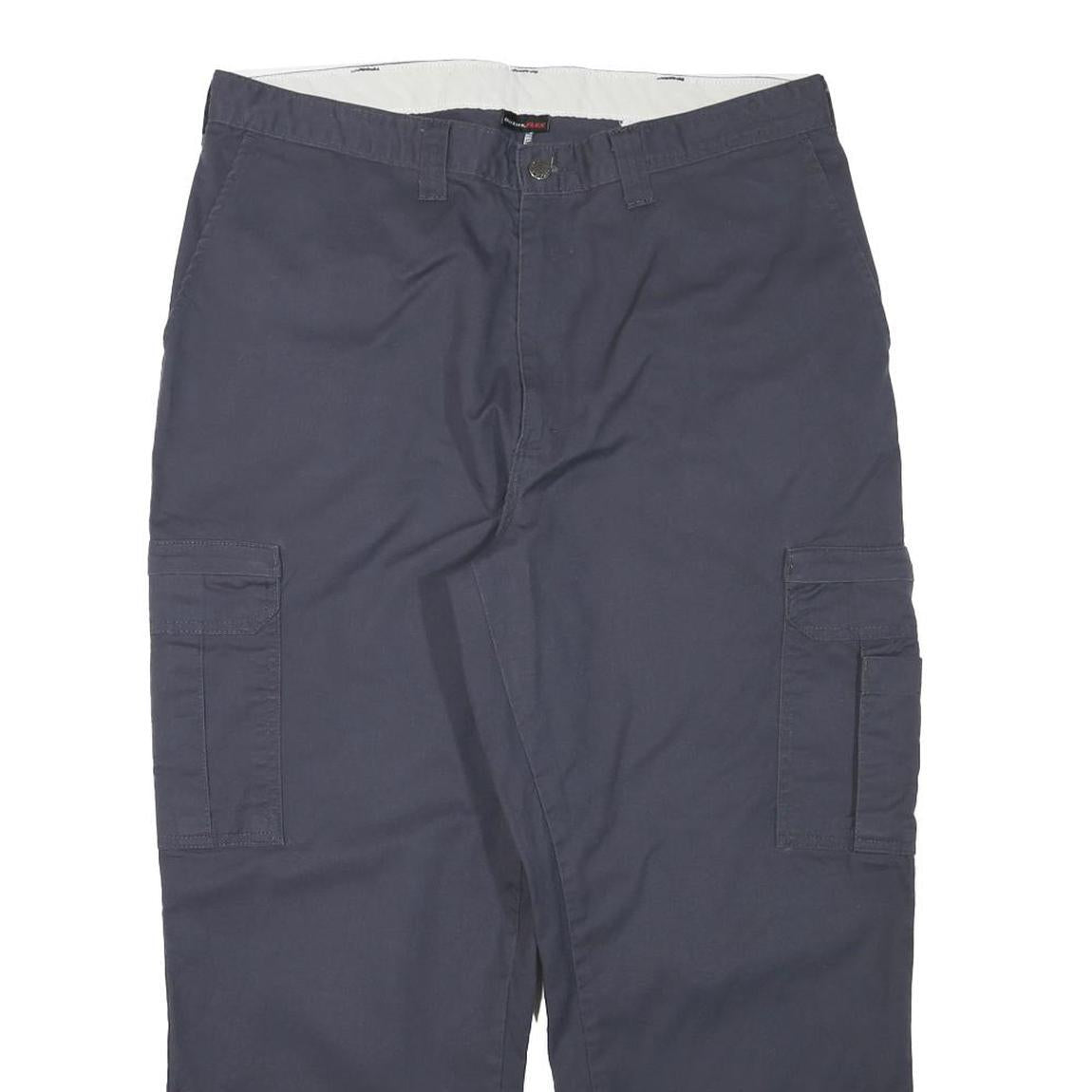 DICKIES Mens Cotton Blend Navy Blue Relaxed Cargo Trousers W36 L27 Workwear