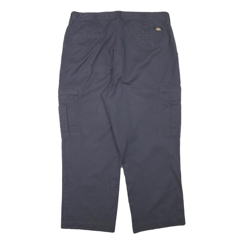 DICKIES Mens Cotton Blend Navy Blue Relaxed Cargo Trousers W36 L27 Workwear