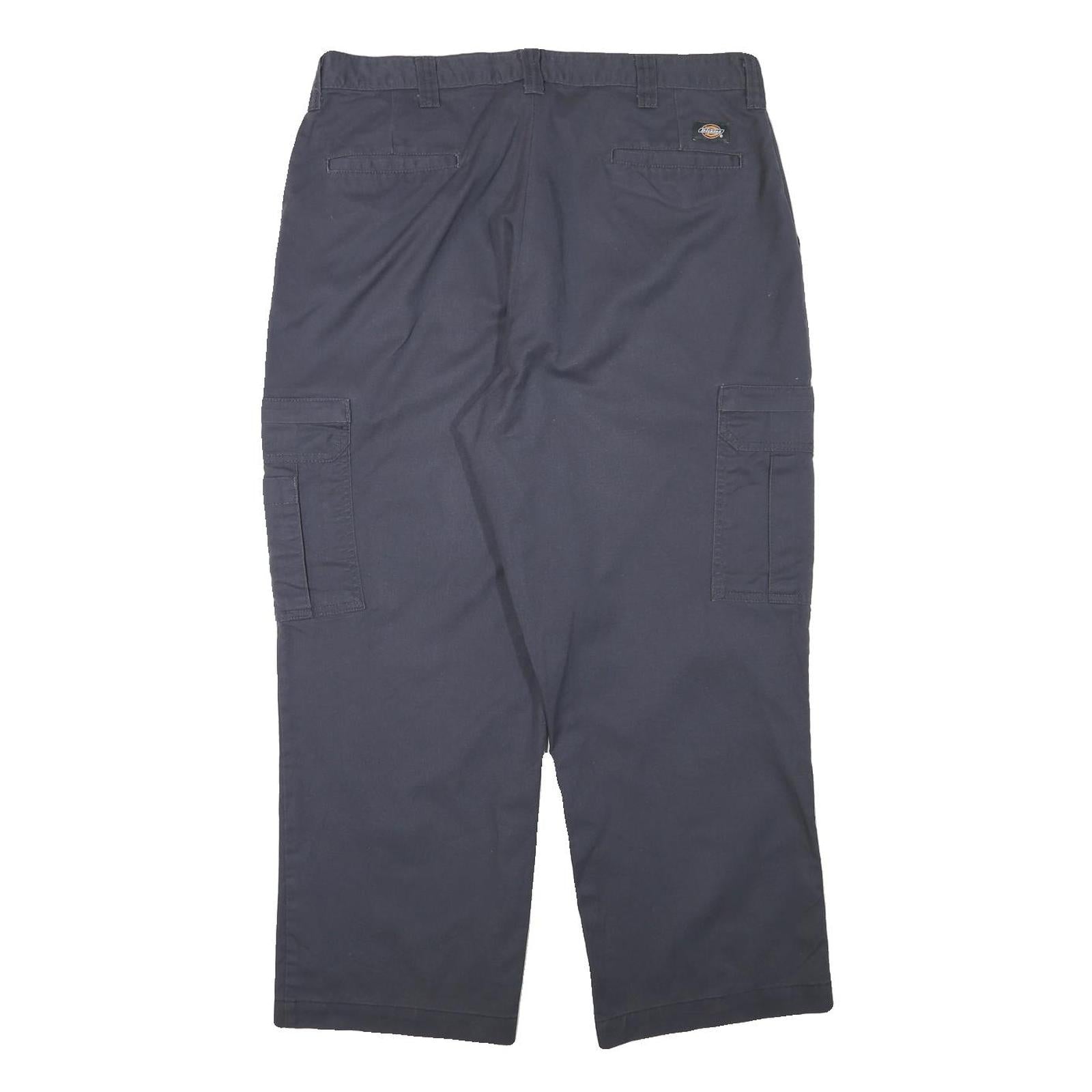 DICKIES Mens Cotton Blend Navy Blue Relaxed Cargo Trousers W36 L27 Workwear