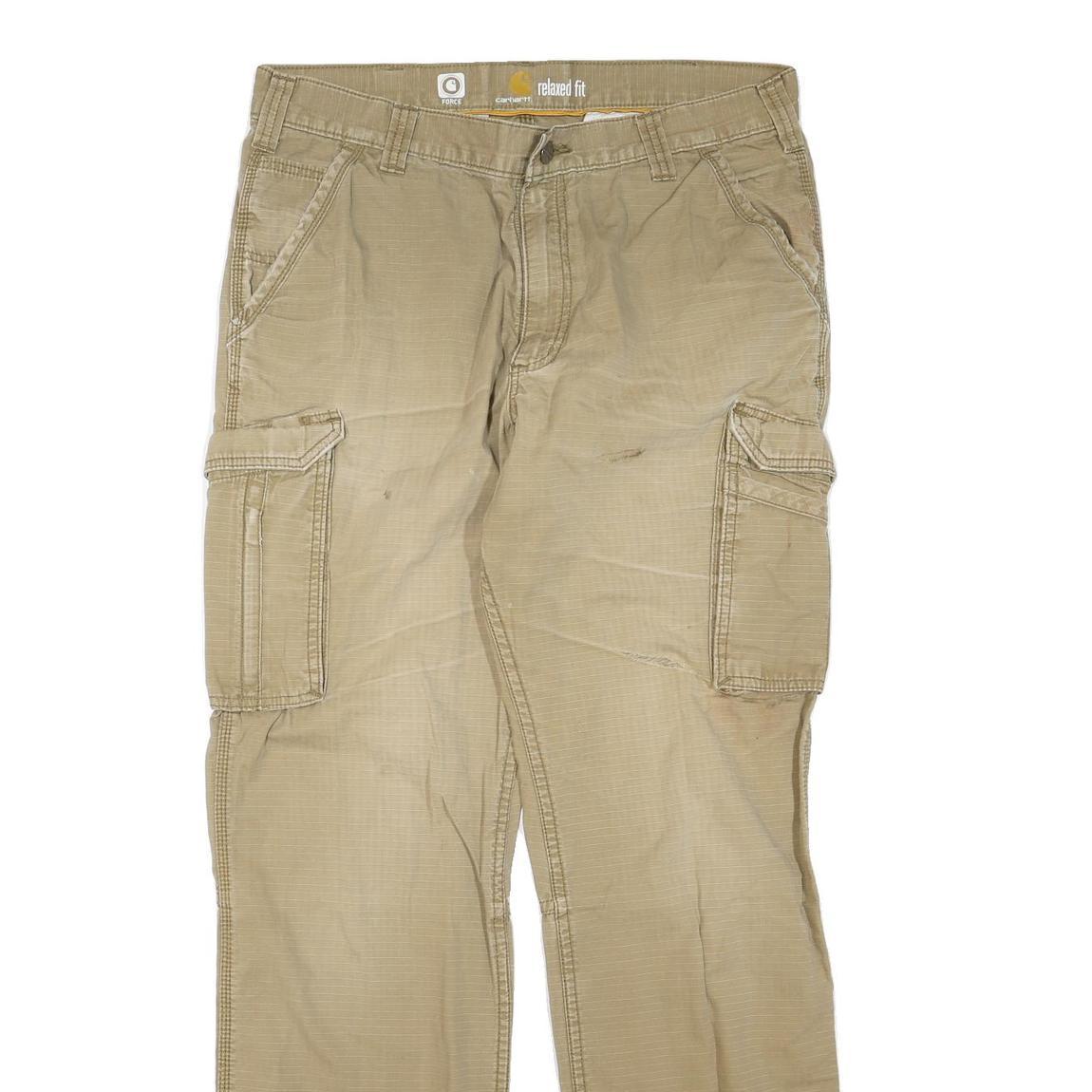 CARHARTT Mens Regular Fit Beige Cargo Cotton Blend Trousers W36 L34 Durable