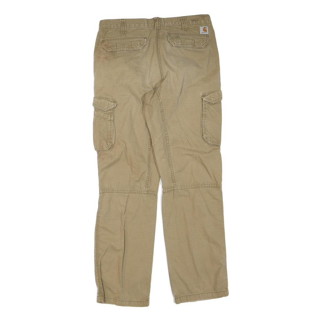 CARHARTT Mens Regular Fit Beige Cargo Cotton Blend Trousers W36 L34 Durable
