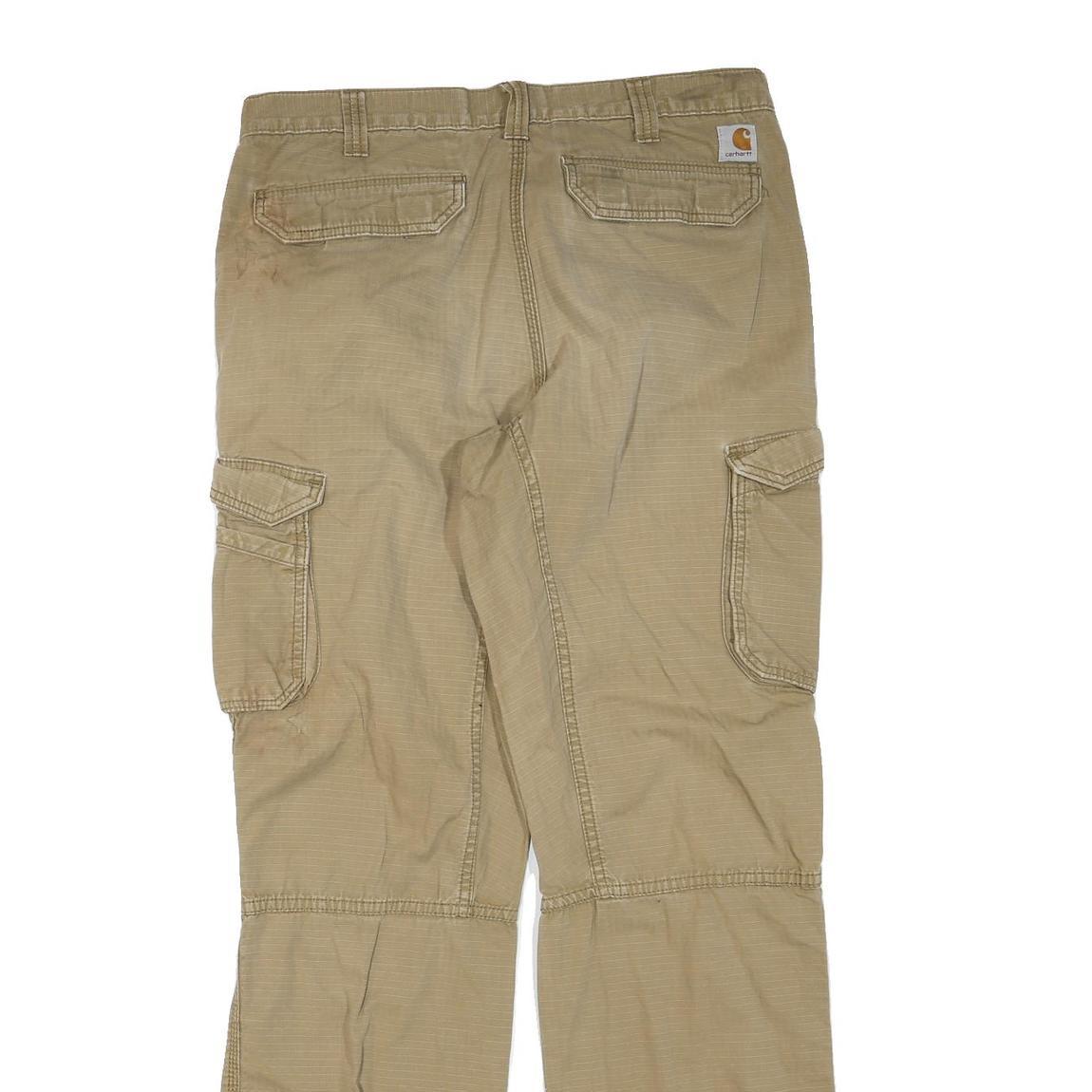 CARHARTT Mens Regular Fit Beige Cargo Cotton Blend Trousers W36 L34 Durable