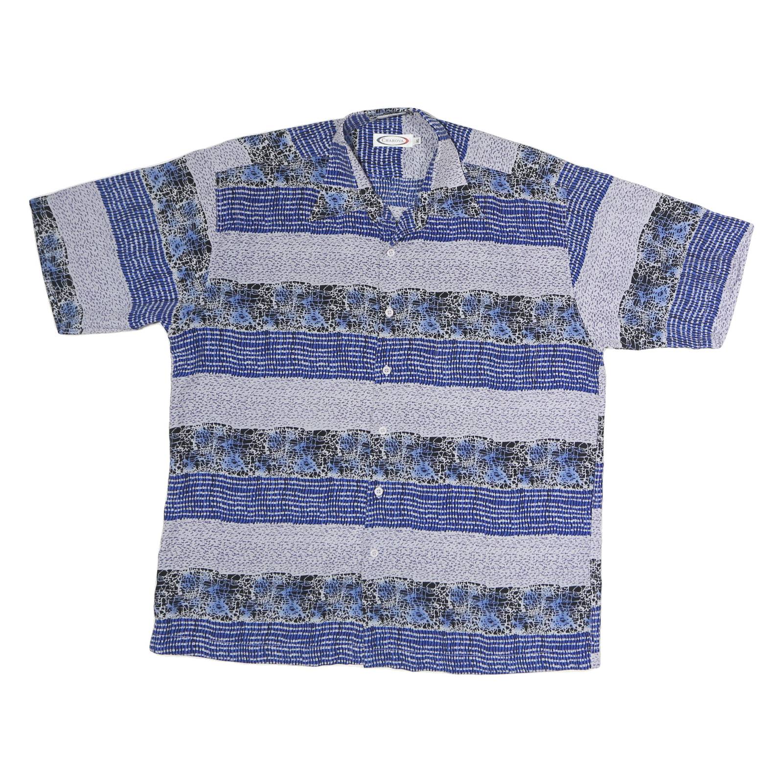 CHAROVA Mens Blue & Black Patterned Cotton Blend Shirt XL Summer Casual Short