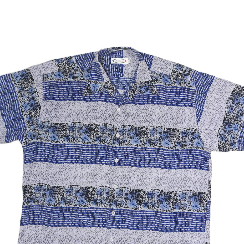 CHAROVA Mens Blue & Black Patterned Cotton Blend Shirt XL Summer Casual Short