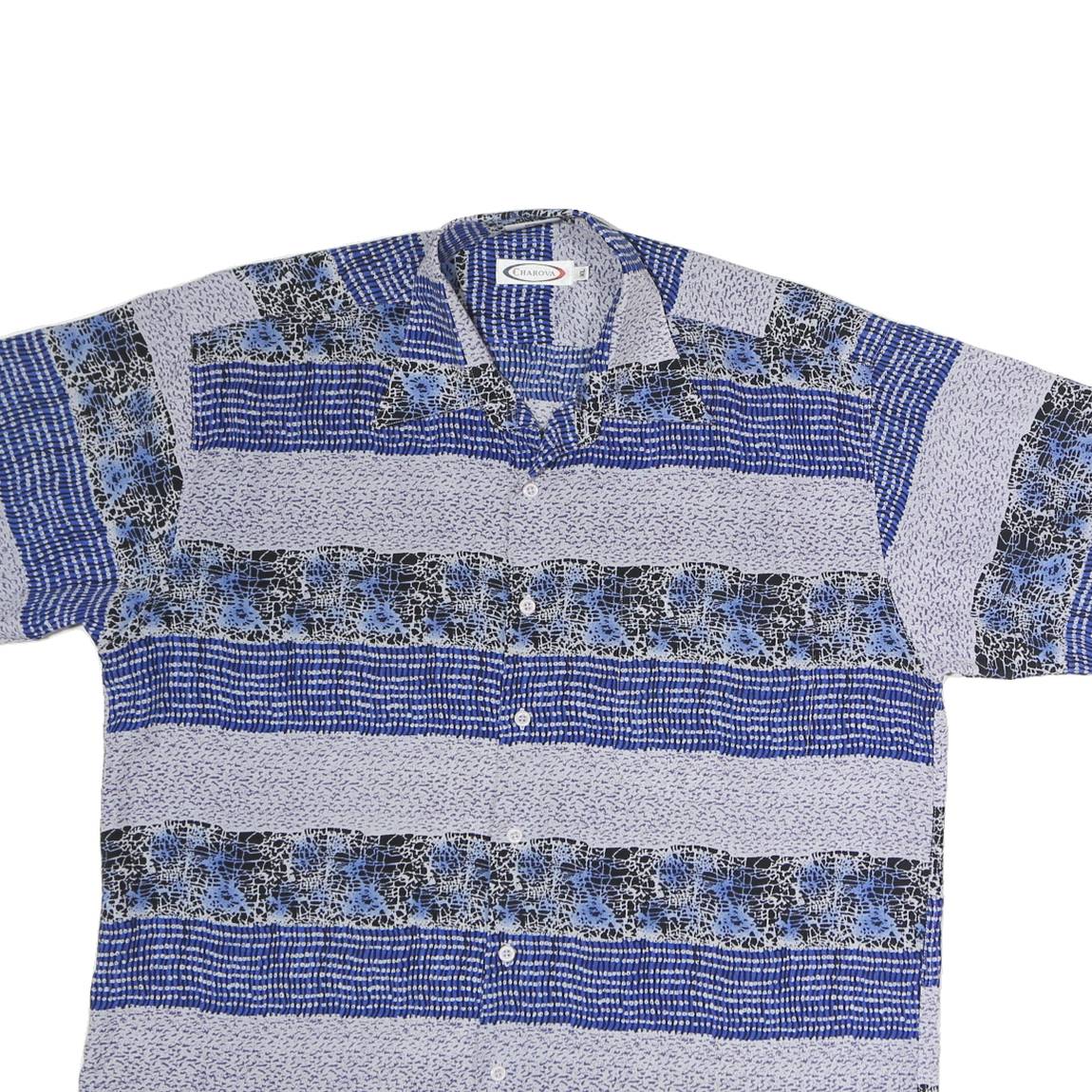 CHAROVA Mens Blue & Black Patterned Cotton Blend Shirt XL Summer Casual Short