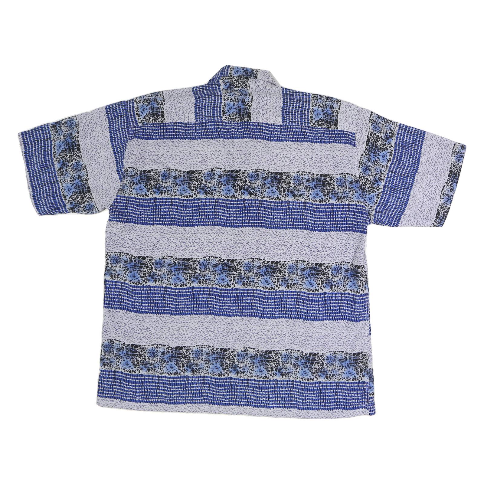 CHAROVA Mens Blue & Black Patterned Cotton Blend Shirt XL Summer Casual Short