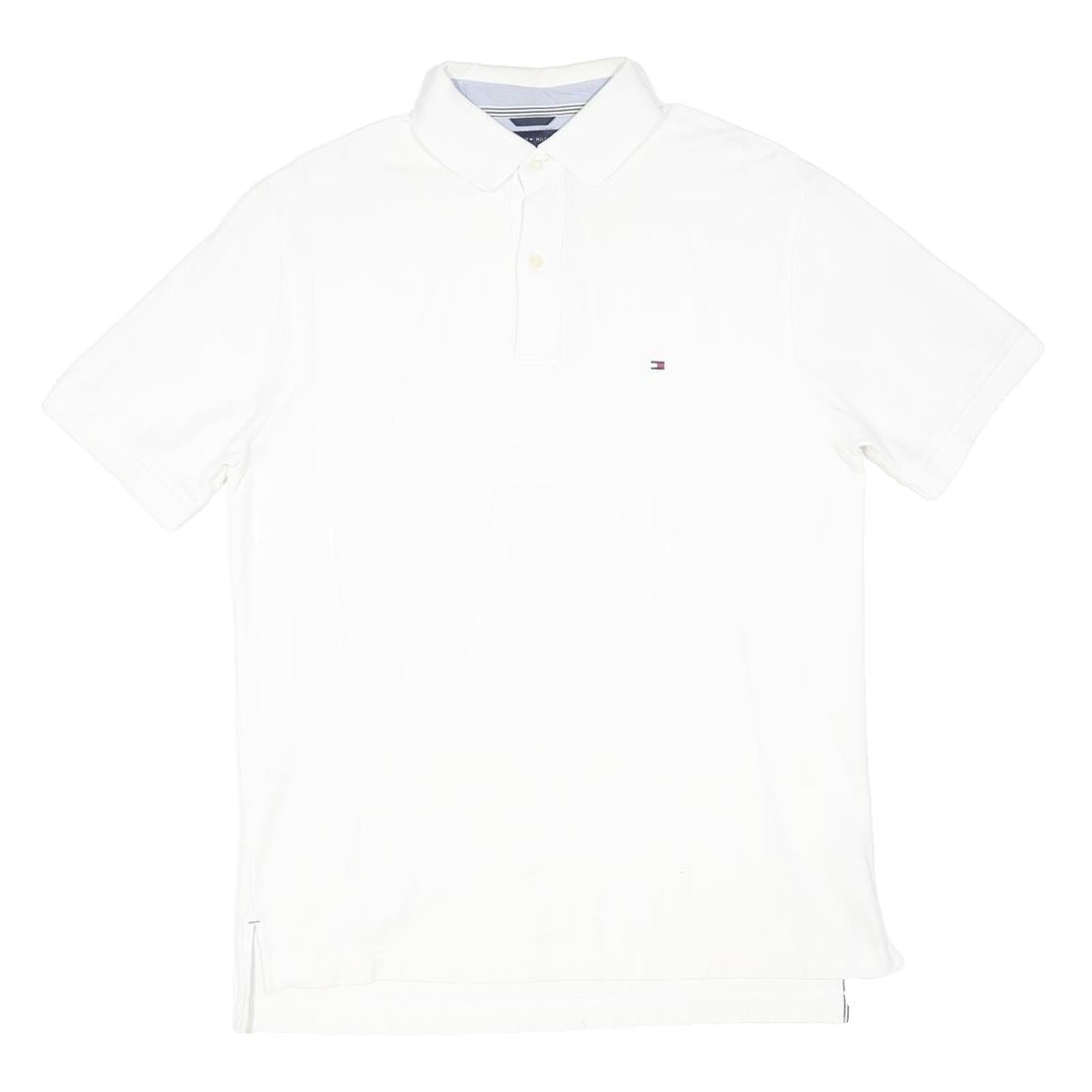 TOMMY HILFIGER Mens White Short Sleeve Plain M Cotton Blend Polo Shirt