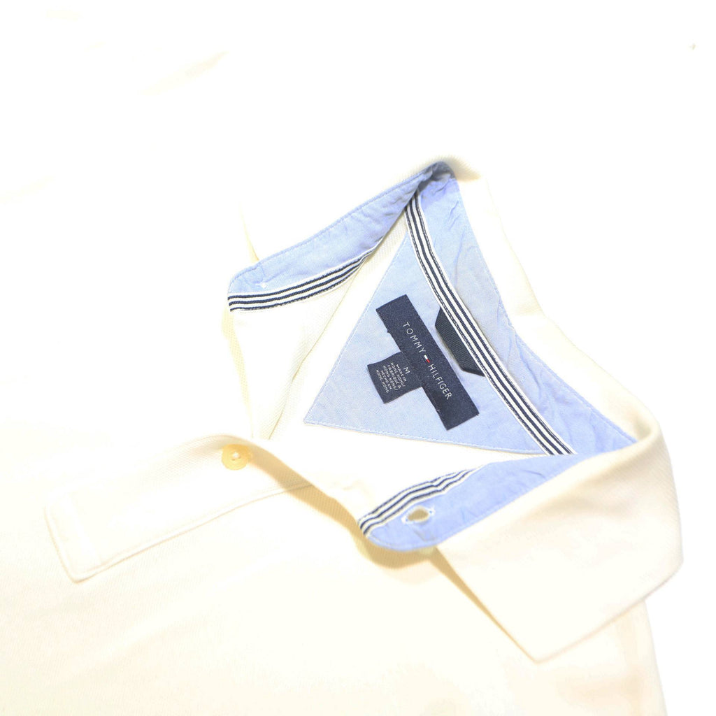 TOMMY HILFIGER Mens White Short Sleeve Plain M Cotton Blend Polo Shirt