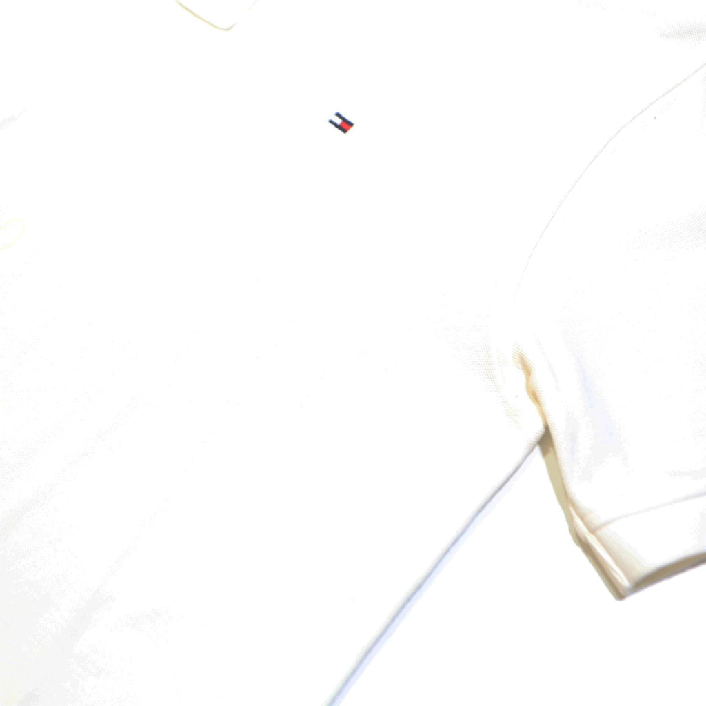 TOMMY HILFIGER Mens White Short Sleeve Plain M Cotton Blend Polo Shirt