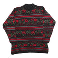 BASIC EDITIONS Womens Black & Red Floral Patterned Jumper Crew Neck Basic Knit