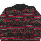 BASIC EDITIONS Womens Black & Red Floral Patterned Jumper Crew Neck Basic Knit