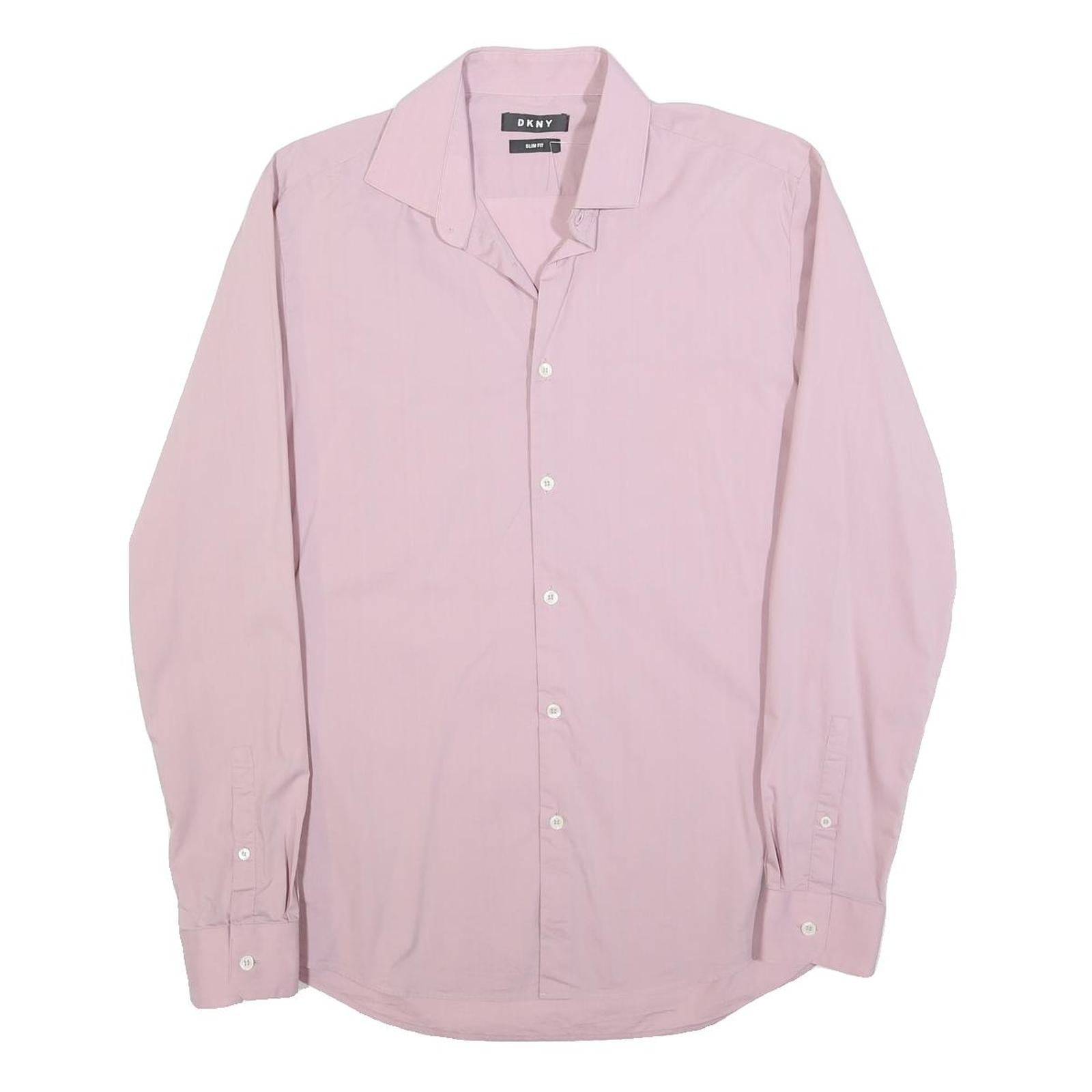 DKNY Mens Pink Slim Fit Shirt L Cotton Blend Formal Button Down Long Sleeve