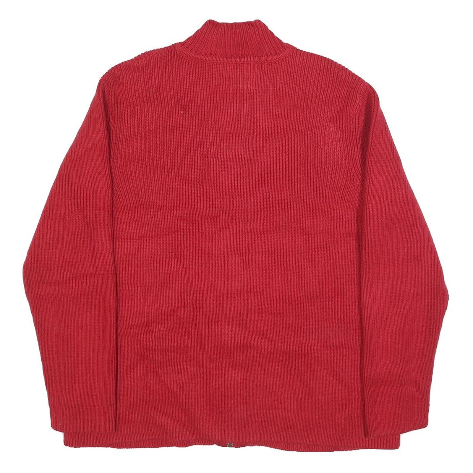 TOMMY HILFIGER Womens Red Patterned Cable Knit Full Zip Jumper 2XL Cotton Blend