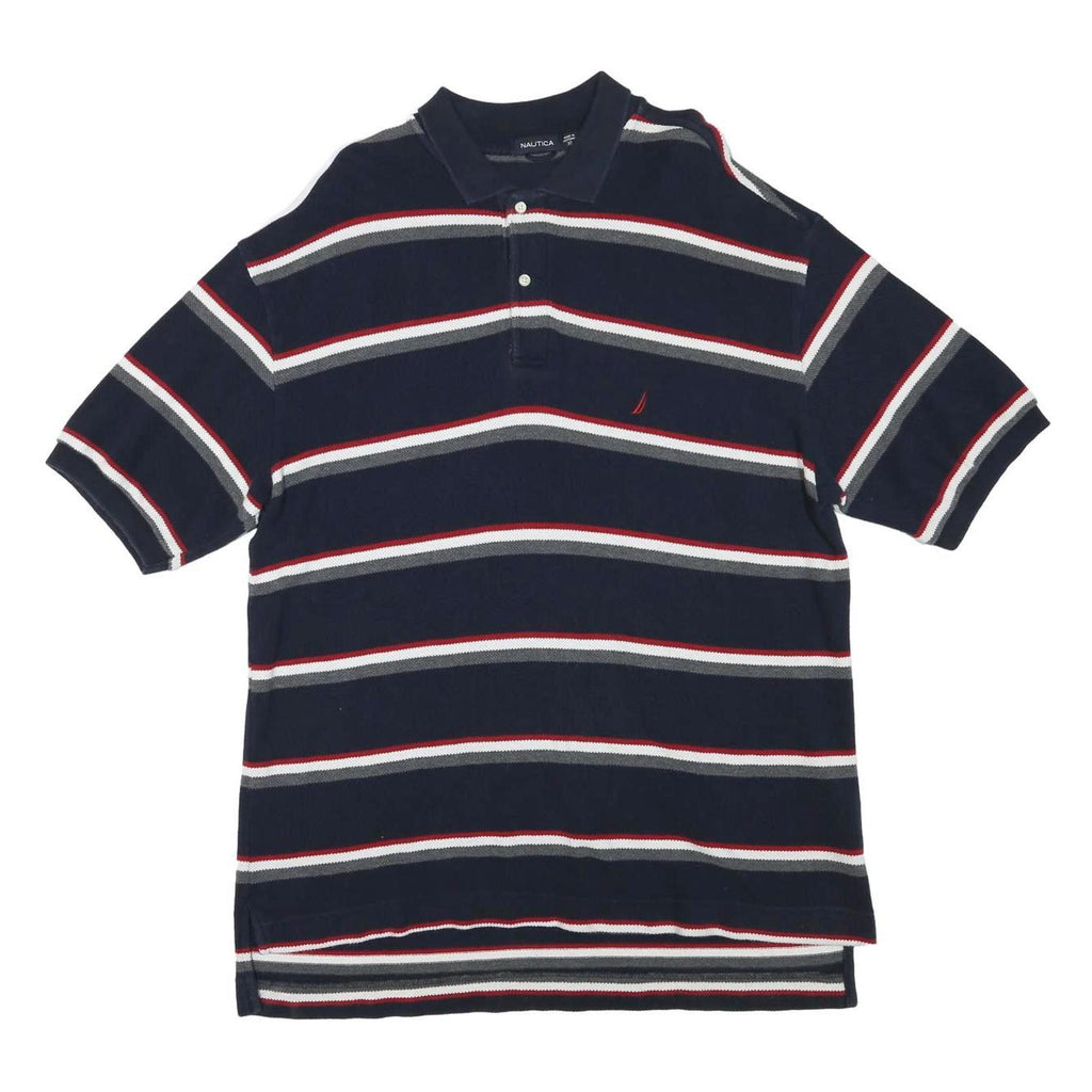 NAUTICA Mens Blue White & Red Striped Short Sleeve Polo Shirt XL Classic Fit