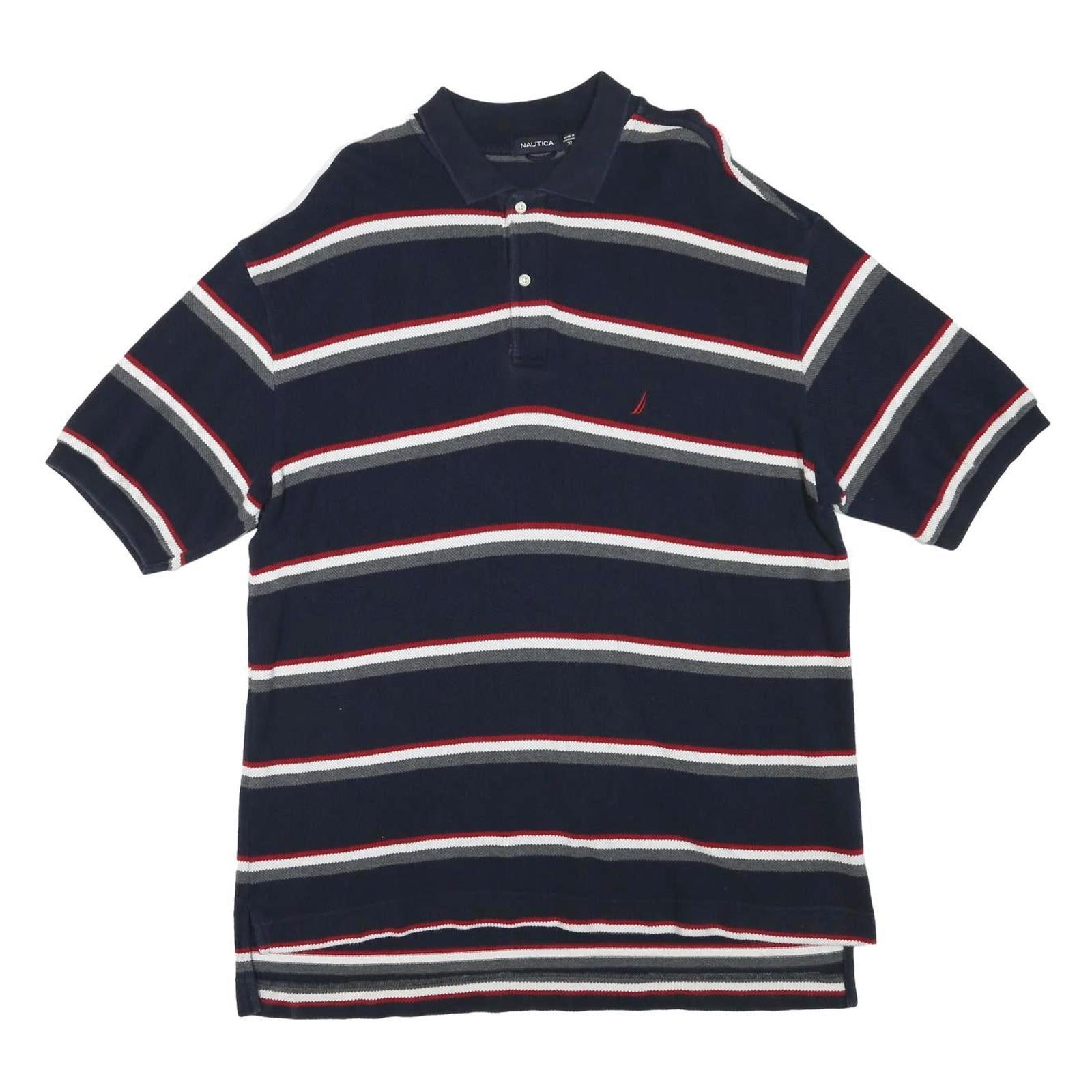 NAUTICA Mens Blue White & Red Striped Short Sleeve Polo Shirt XL Classic Fit