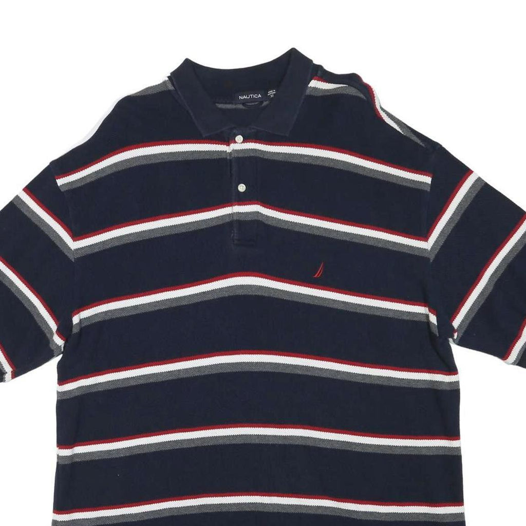 NAUTICA Mens Blue White & Red Striped Short Sleeve Polo Shirt XL Classic Fit