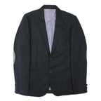 Mens Black Jacket M Polyester Button Closure Plain Elbow Patches Casual