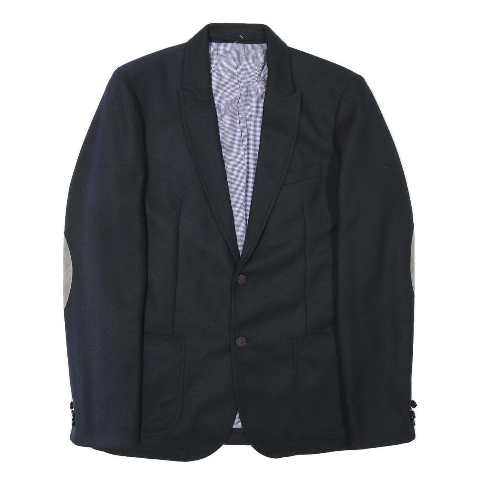 Mens Black Jacket M Polyester Button Closure Plain Elbow Patches Casual