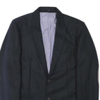 Mens Black Jacket M Polyester Button Closure Plain Elbow Patches Casual