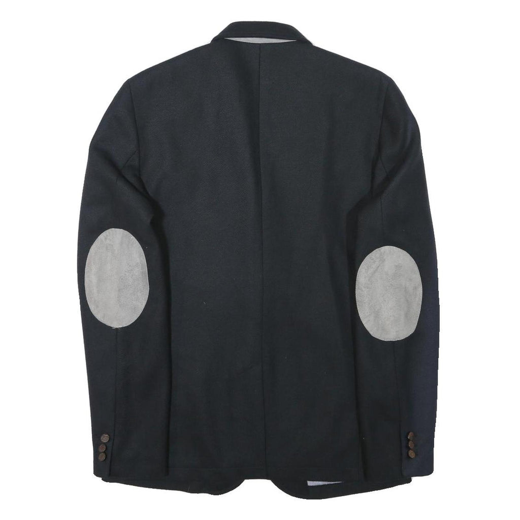 Mens Black Jacket M Polyester Button Closure Plain Elbow Patches Casual