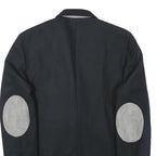 Mens Black Jacket M Polyester Button Closure Plain Elbow Patches Casual