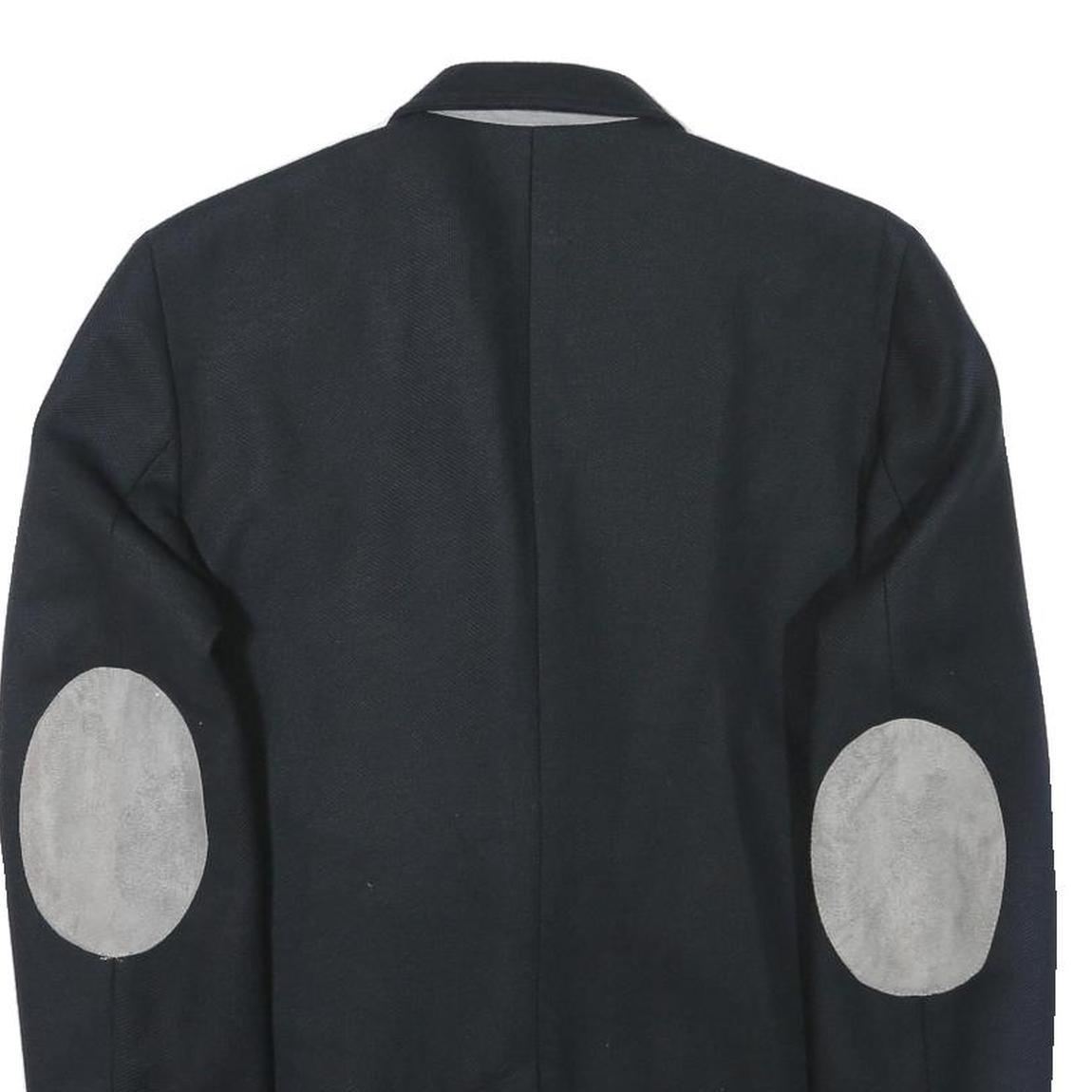 Mens Black Jacket M Polyester Button Closure Plain Elbow Patches Casual