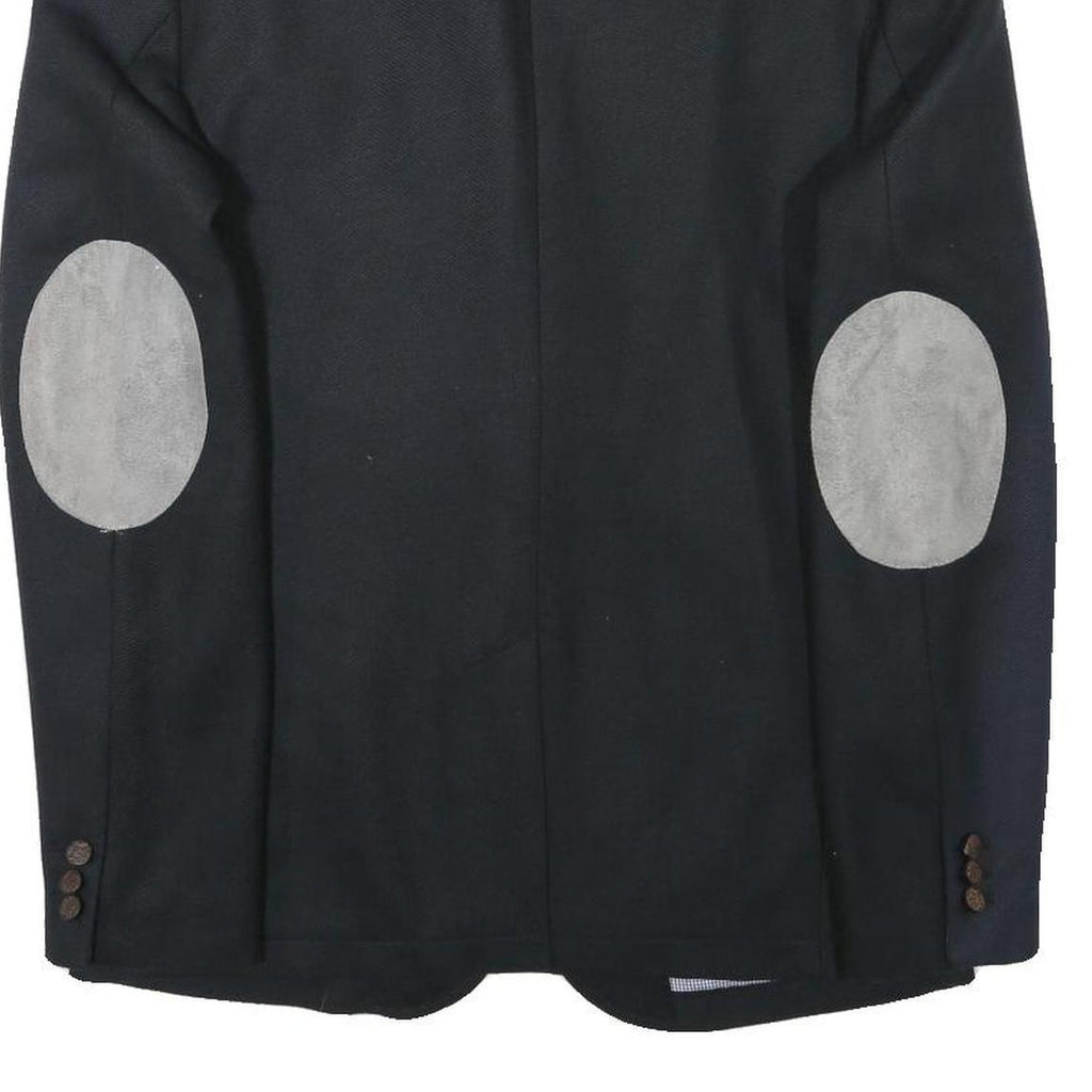 Mens Black Jacket M Polyester Button Closure Plain Elbow Patches Casual