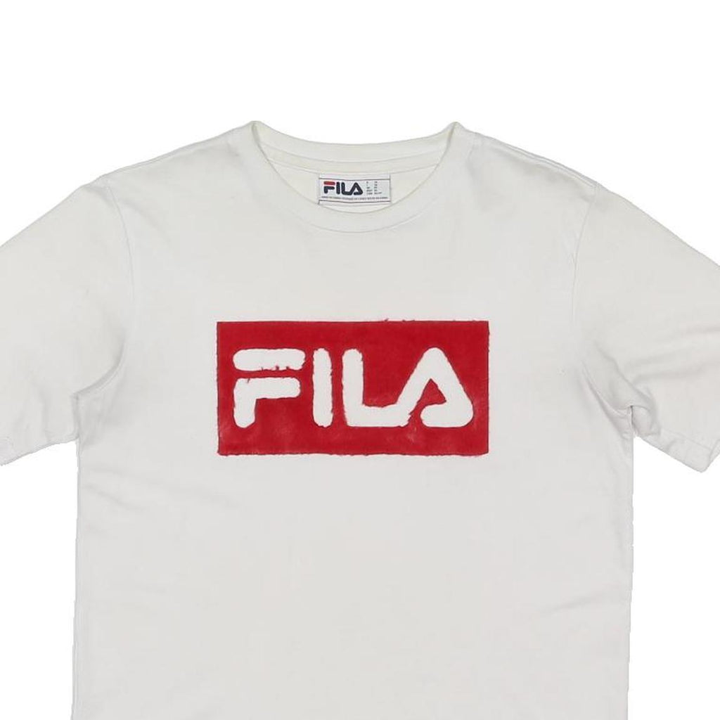 FILA Womens White & Red Logo Graphic T-Shirt XS Short Sleeve Round Neck