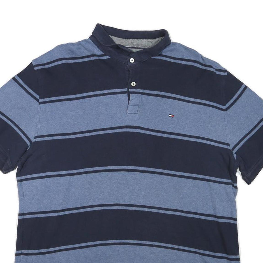 TOMMY HILFIGER Mens Blue & Navy Striped Short Sleeve Polo Shirt XL Cotton Blend