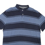 TOMMY HILFIGER Mens Blue & Navy Striped Short Sleeve Polo Shirt XL Cotton Blend