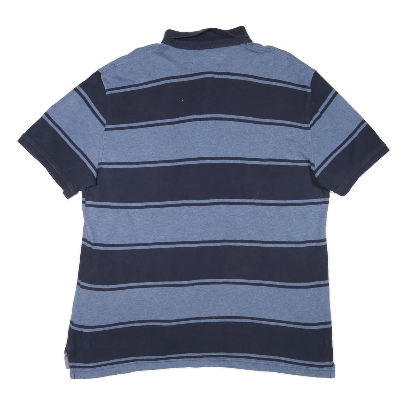TOMMY HILFIGER Mens Blue & Navy Striped Short Sleeve Polo Shirt XL Cotton Blend