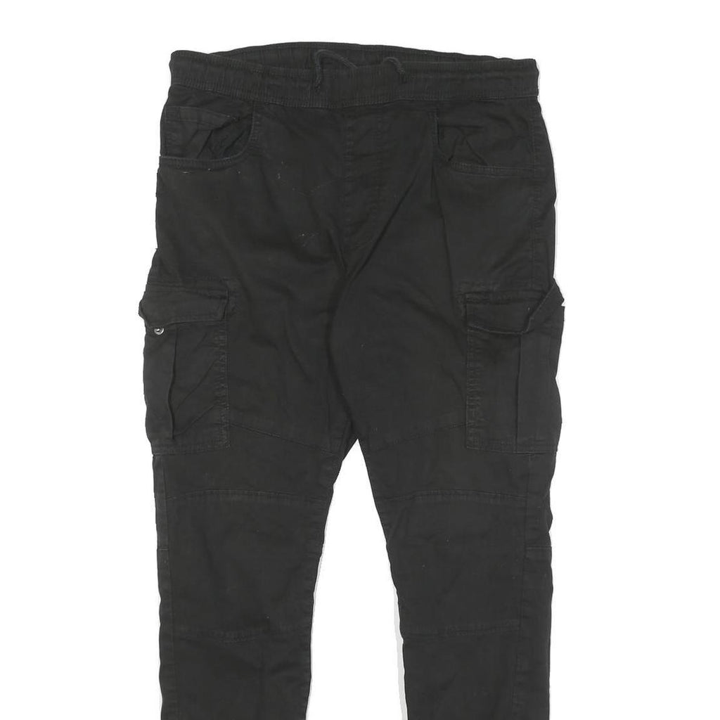 FSBN Mens Black Regular Fit Cargo Trousers W32 L25 Cotton Blend Zip Casual Wear