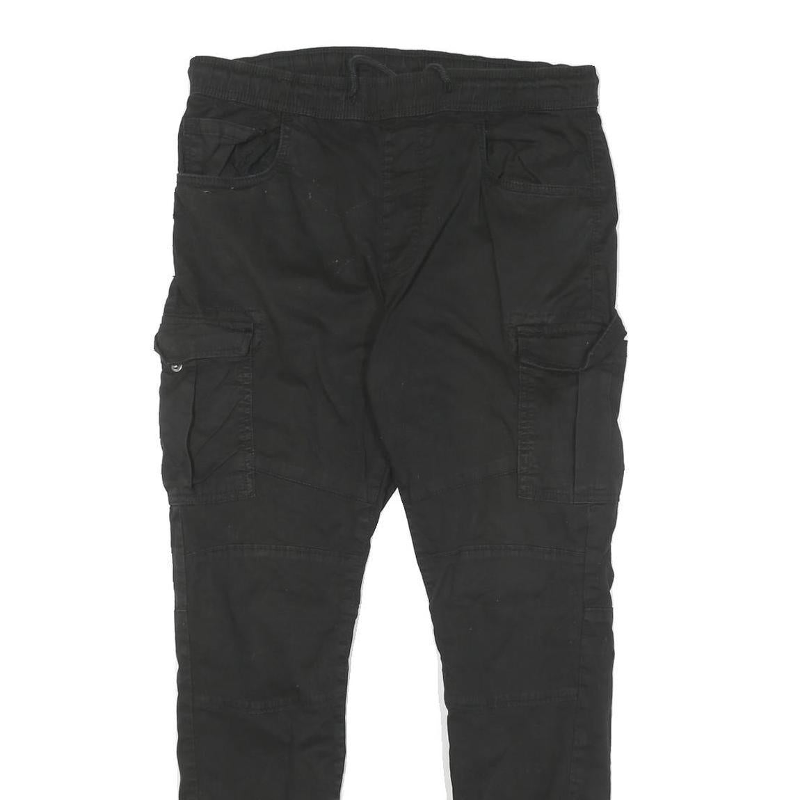 FSBN Mens Black Regular Fit Cargo Trousers W32 L25 Cotton Blend Zip Casual Wear