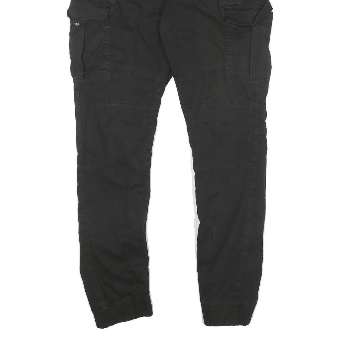 FSBN Mens Black Regular Fit Cargo Trousers W32 L25 Cotton Blend Zip Casual Wear