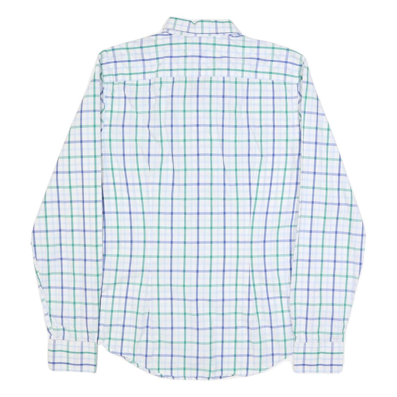 TOMMY HILFIGER Mens White Green & Blue Check Shirt M Classic Button Down Cotton