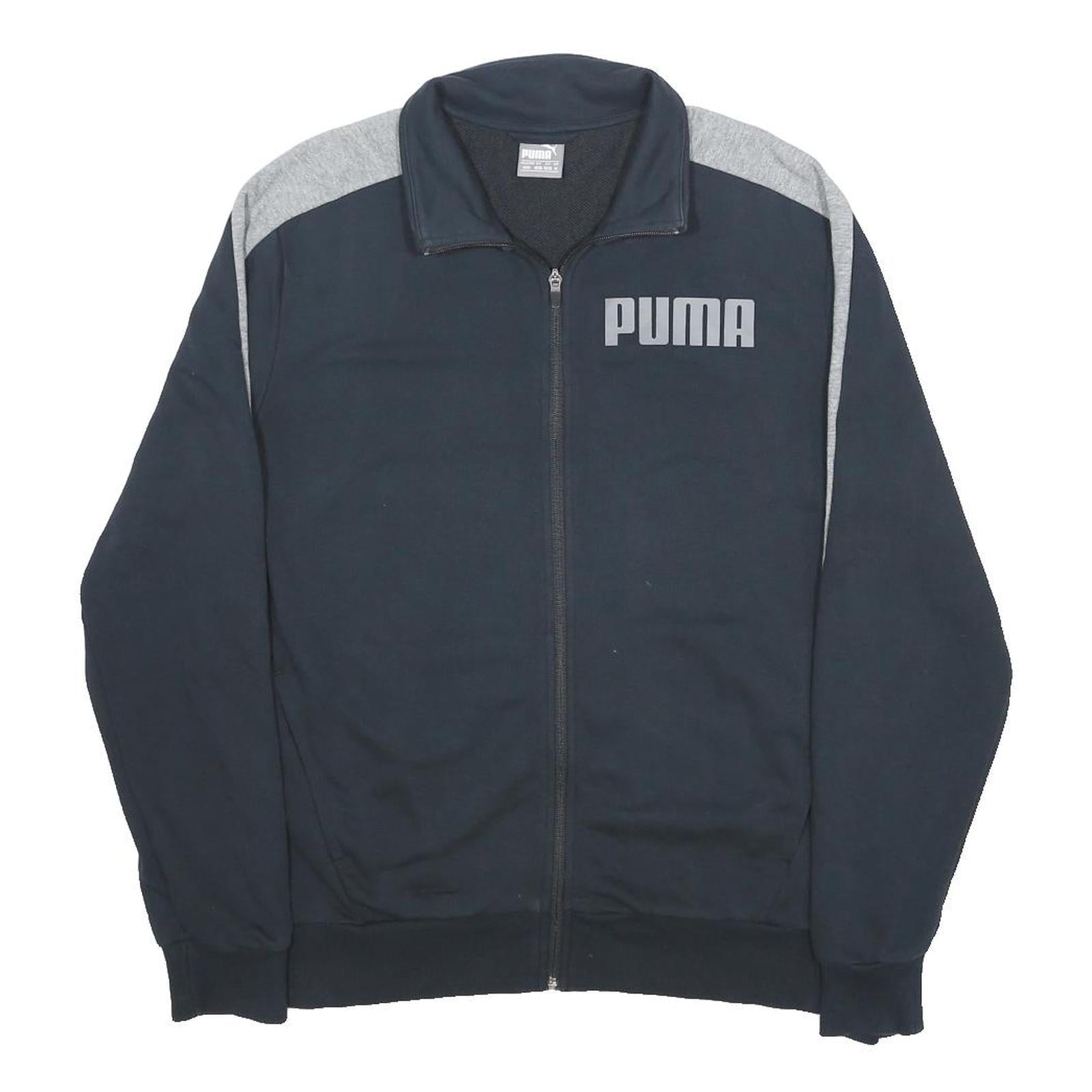 PUMA Mens Navy & Grey Cotton Blend Track Jacket M Zip Plain Logo