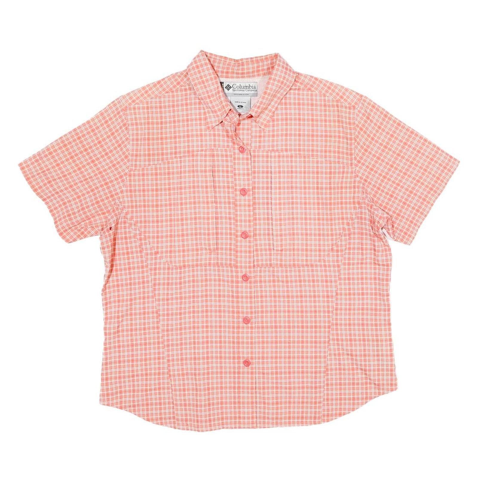 COLUMBIA Womens Coral & White Checked Shirt L Breathable Outdoor Casual