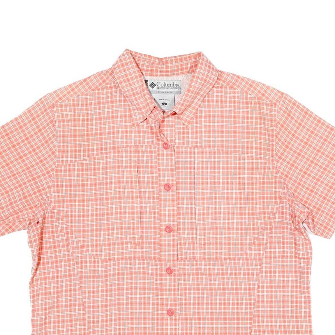 COLUMBIA Womens Coral & White Checked Shirt L Breathable Outdoor Casual