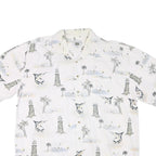 MICHAEL AUSTIN Mens White & Grey Coastal Print Shirt 2XL Cotton Blend Summer