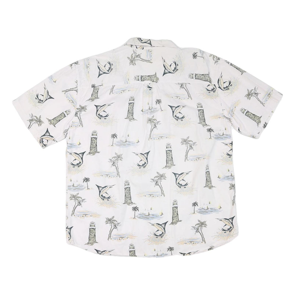 MICHAEL AUSTIN Mens White & Grey Coastal Print Shirt 2XL Cotton Blend Summer