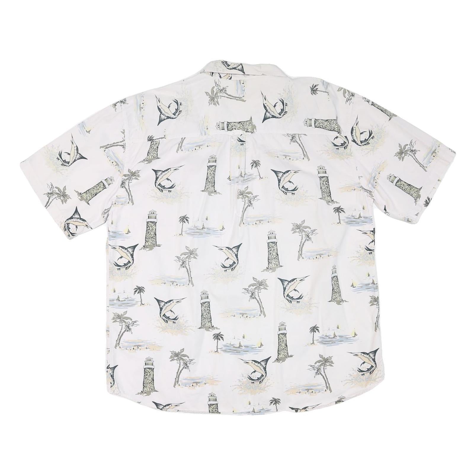 MICHAEL AUSTIN Mens White & Grey Coastal Print Shirt 2XL Cotton Blend Summer