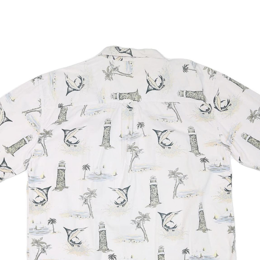 MICHAEL AUSTIN Mens White & Grey Coastal Print Shirt 2XL Cotton Blend Summer