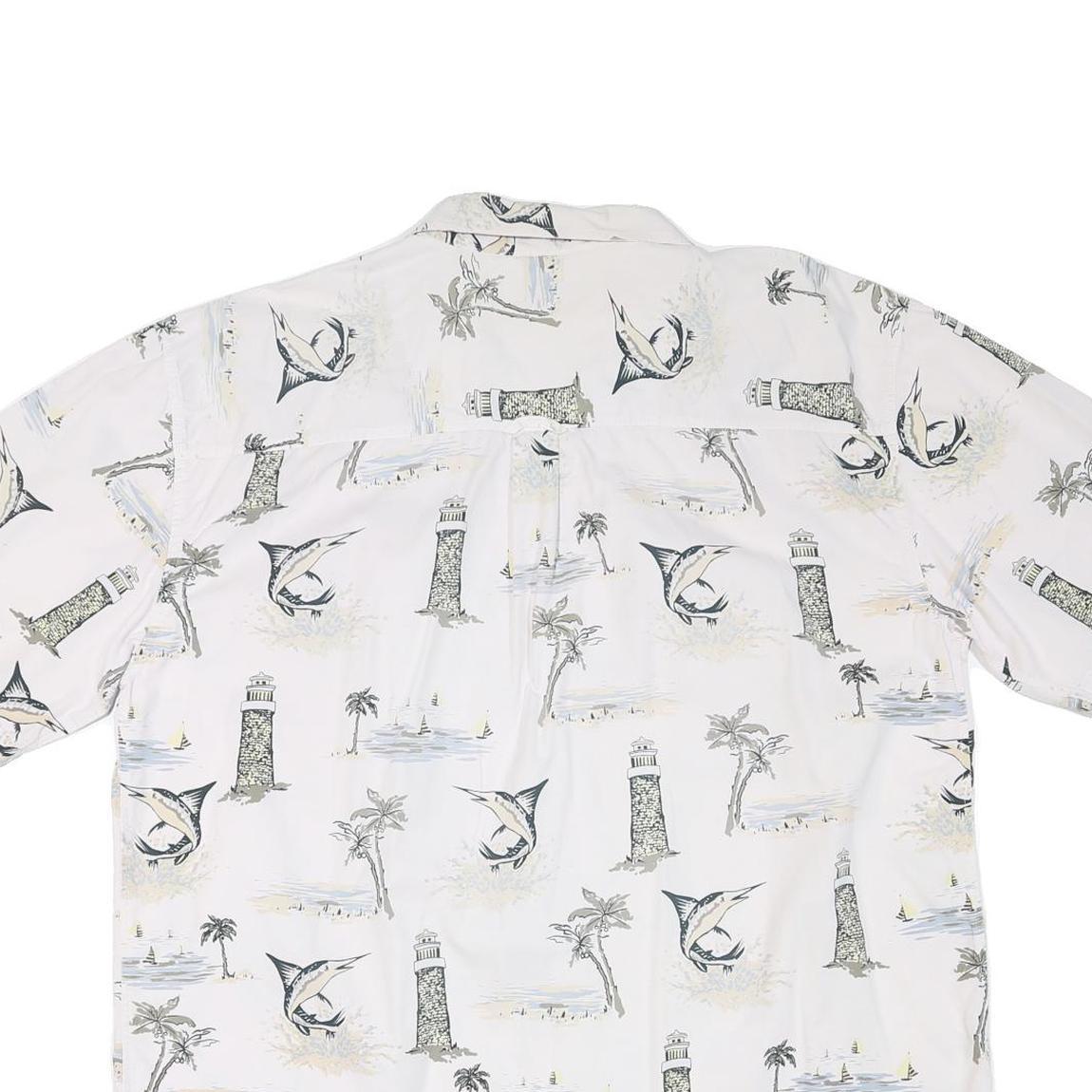 MICHAEL AUSTIN Mens White & Grey Coastal Print Shirt 2XL Cotton Blend Summer