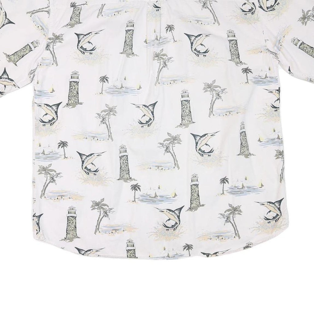 MICHAEL AUSTIN Mens White & Grey Coastal Print Shirt 2XL Cotton Blend Summer