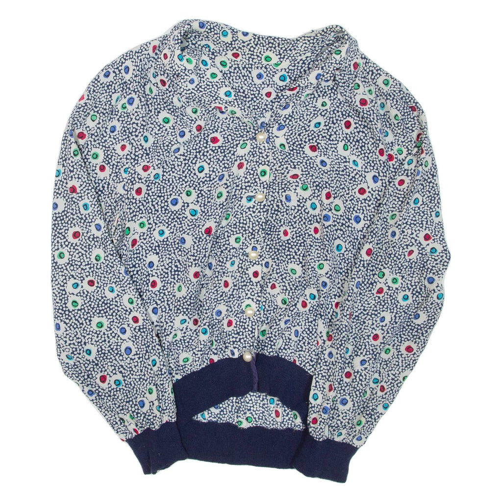 Womens Printed Blouse White V-Neck Long Sleeve Spotted M