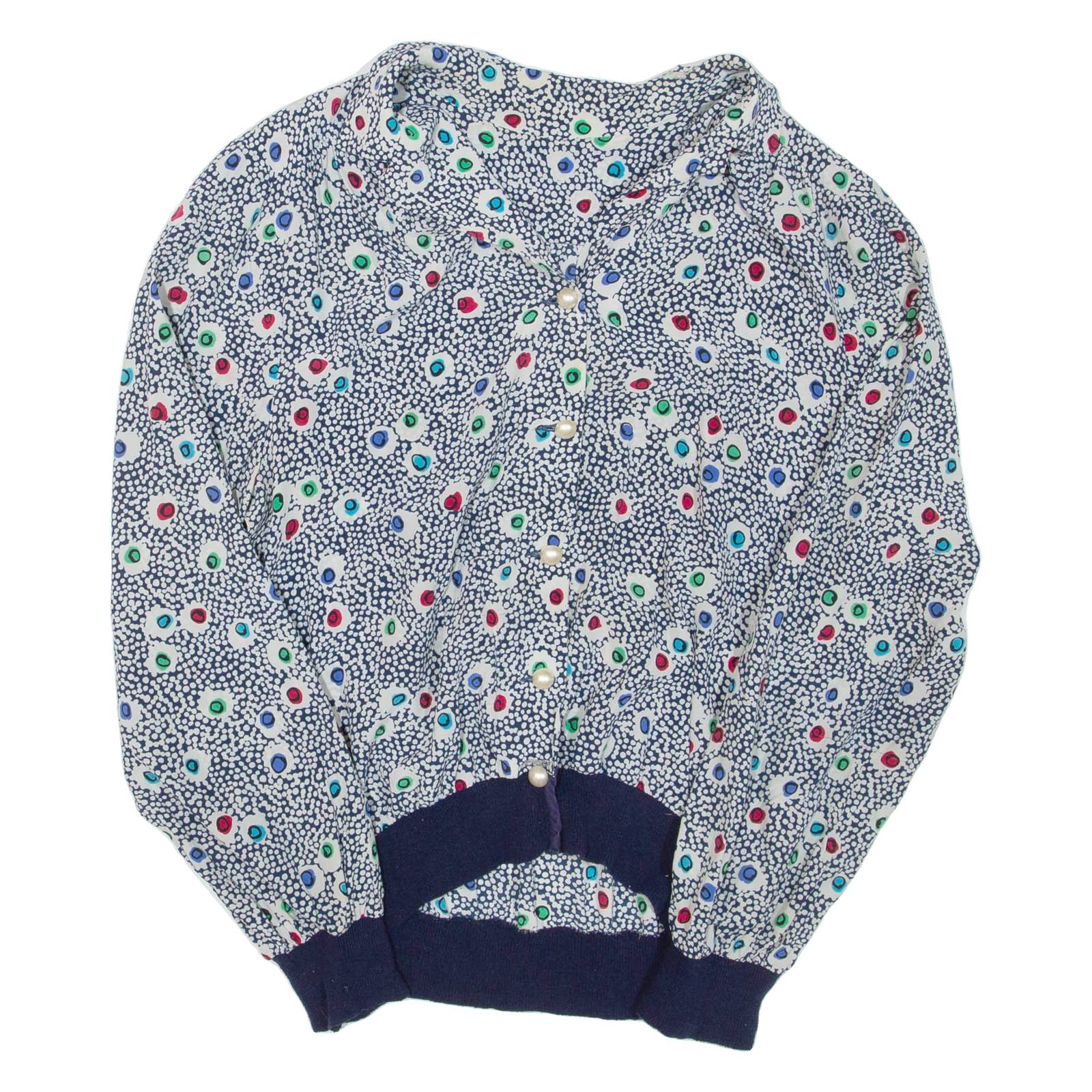 Womens Printed Blouse White V-Neck Long Sleeve Spotted M